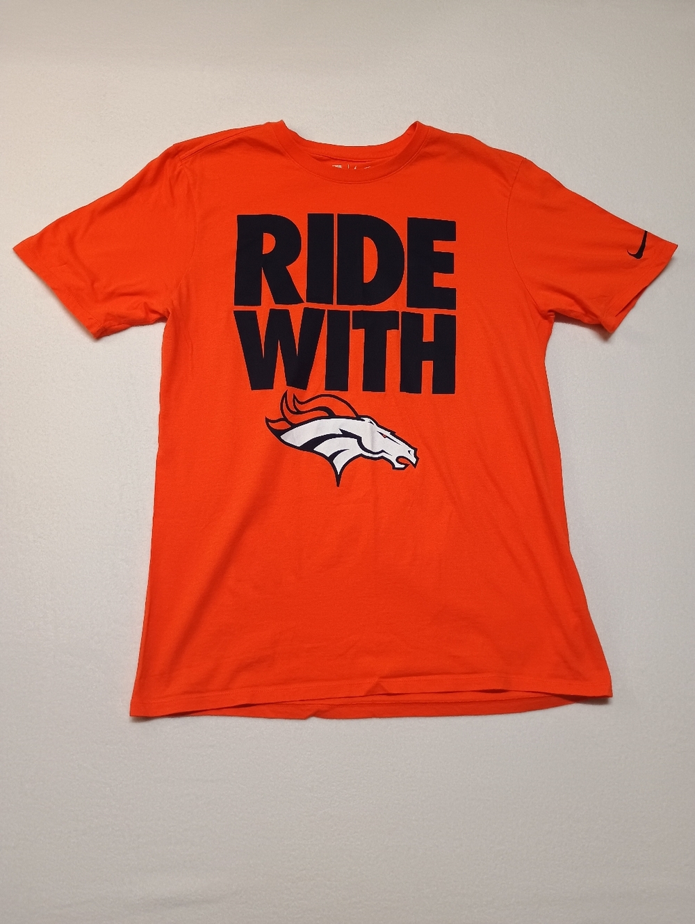 Nike Men’s Size M Orange 'RIDE WITH' Broncos Graphic Tee